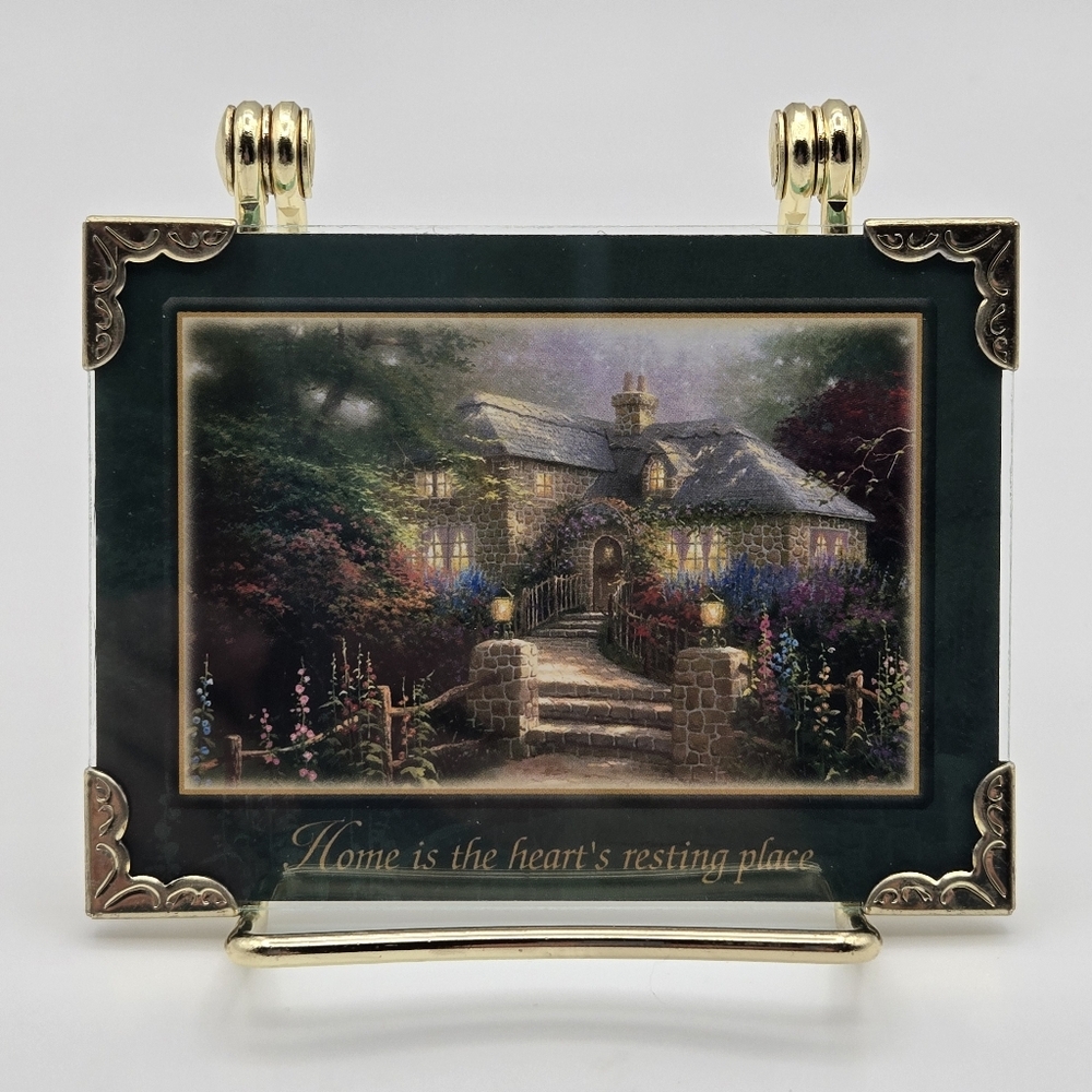 Vintage 2003 Thomas Kinkade Mini Painting Portrait With Stand Home Heart Rest
